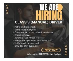 We are hiring Class 3 (Manual) Driver
