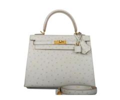 HERMES Kelly 25cm Bag Gris Perle Ostrich